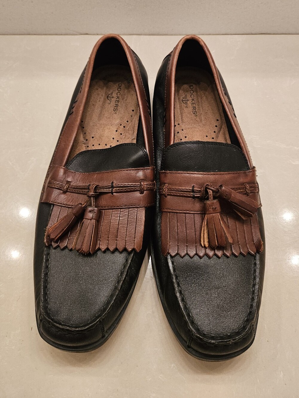 Dockers Mens Sinclair Kiltie Tassel Loafers Leather Black Brown 11.5 M Slip On